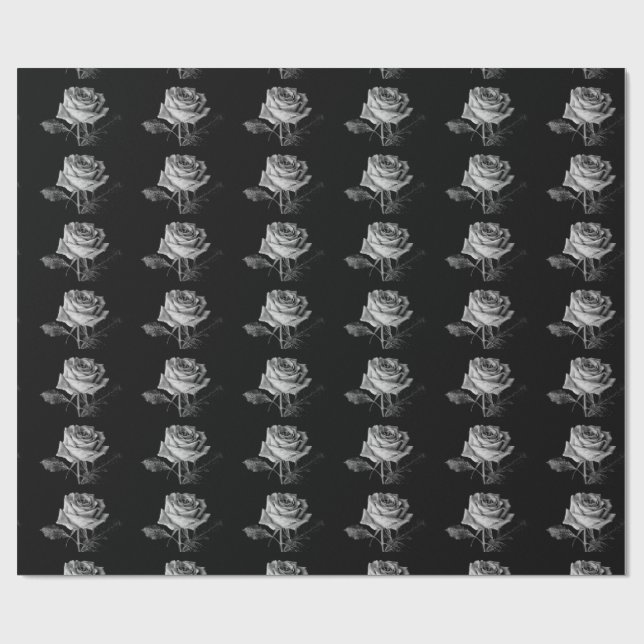 Black White Rose Wrapping Paper (Flat)