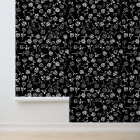 Black White Roses Flowers Pattern Stick n Peel