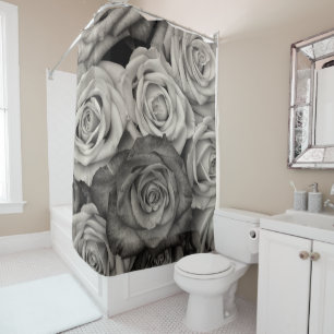 Black white roses shower curtain