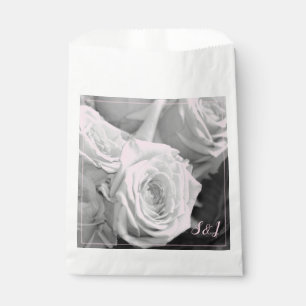 Black White Roses With Grey And Pink Favour Bag
