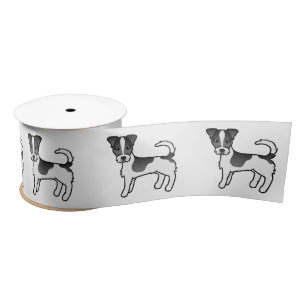 Black & White Rough Coat Jack Russell Terrier Dog Satin Ribbon
