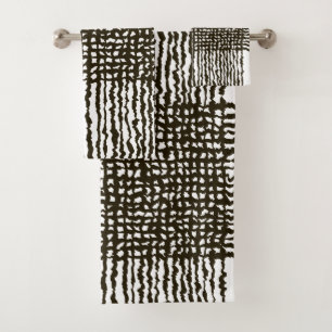 Black White Rough grid Pattern   Bath Towel Set