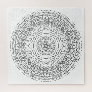 Black & White Round Mandala v3 Colouring Jigsaw Puzzle