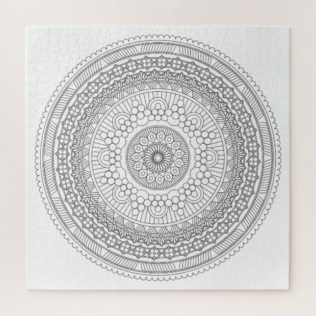 Black & White Round Mandala v3 Colouring Jigsaw Puzzle (Vertical)