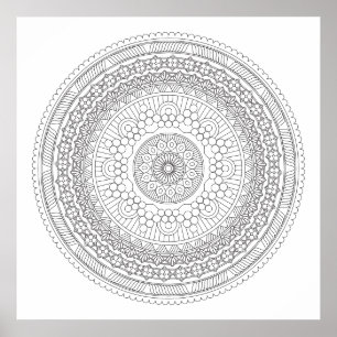 Black & White Round Mandala v3 Colouring Poster