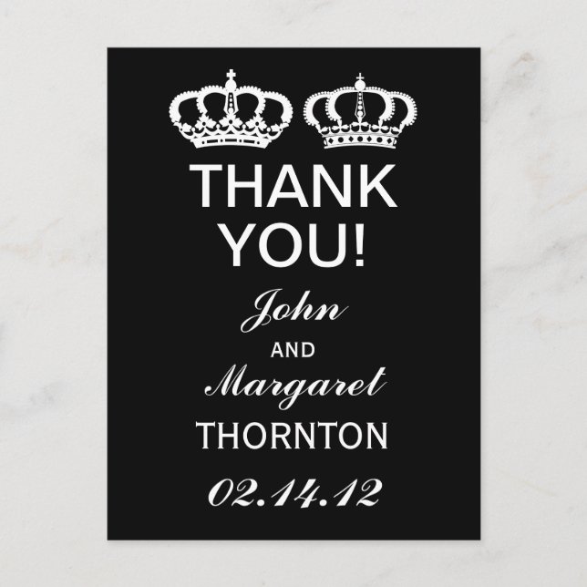 Black White Royal Couple Thank You Postcard (Front)