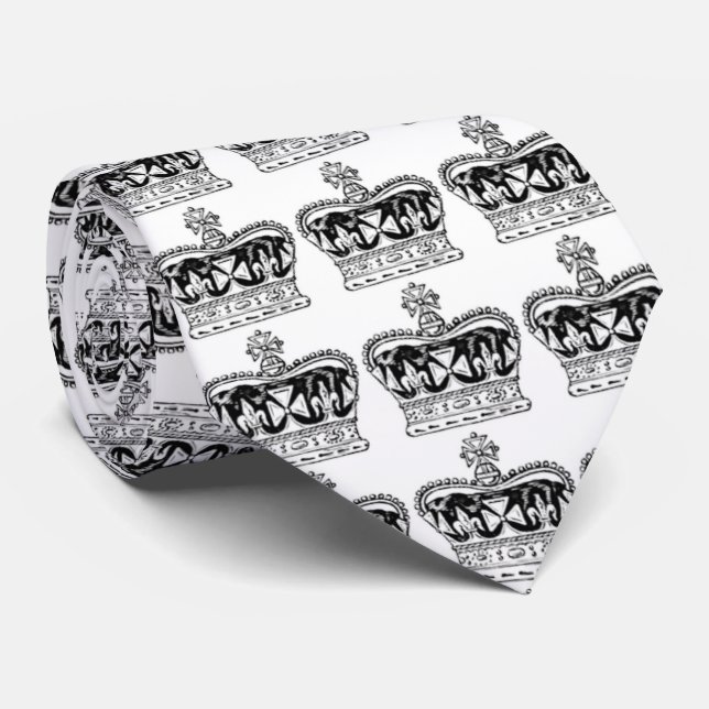 Black & White Royal Crown Neck Tie (Rolled)