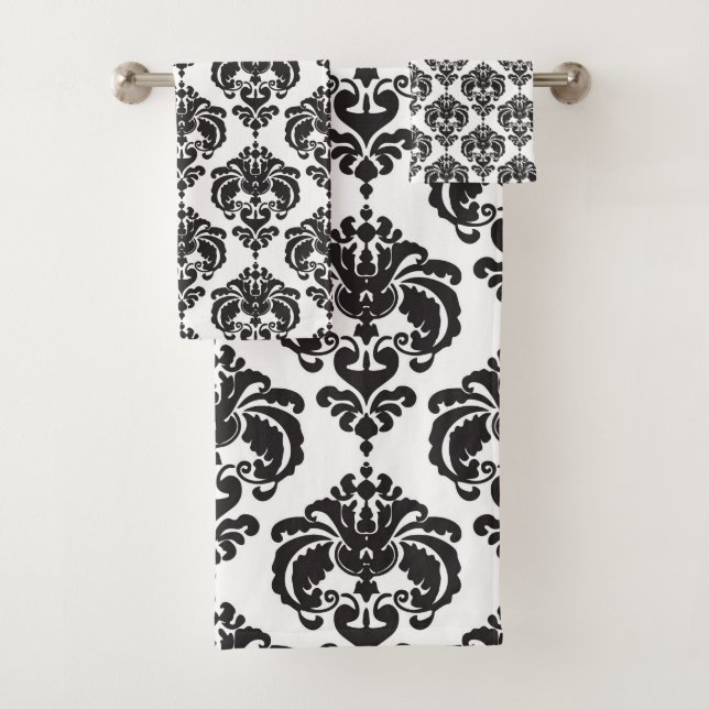 Black & White Royal Glam Damask Bath Towel Set (Insitu)
