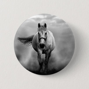 Black White Running Horse Freedom 6 Cm Round Badge