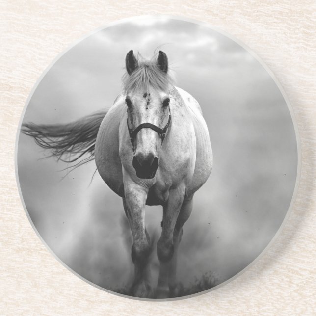 Black White Running Horse Freedom Coaster (Front)