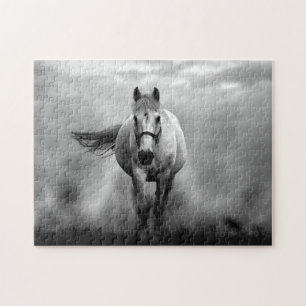 Black White Running Horse Freedom Jigsaw Puzzle