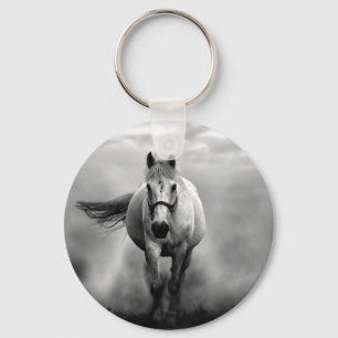 Black White Running Horse Freedom Key Ring