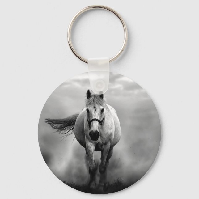 Black White Running Horse Freedom Key Ring (Front)