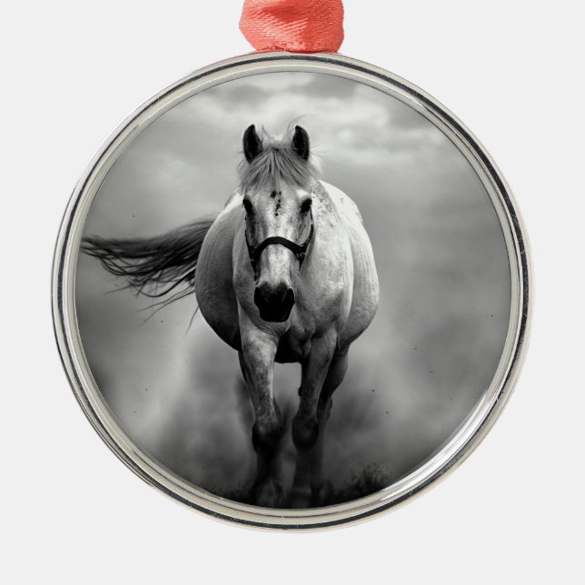 Black White Running Horse Freedom Metal Tree Decoration (Front)