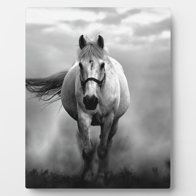 Black White Running Horse Freedom Plaque (Front)