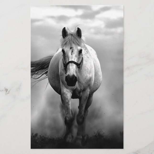 Black White Running Horse Freedom Stationery (Front)