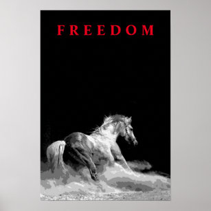 Black white Running Horse Motivational Artwork Poster