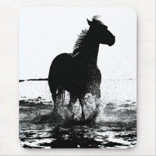 Black & White Running Horse Pop Art Template Mouse Pad