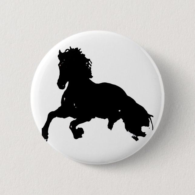 Black White Running Horse Silhouette 6 Cm Round Badge (Front)