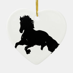Black White Running Horse Silhouette Ceramic Ornament