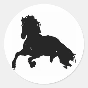 Black White Running Horse Silhouette Classic Round Sticker