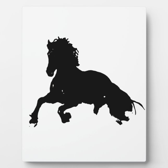 Black White Running Horse Silhouette Plaque (Front)