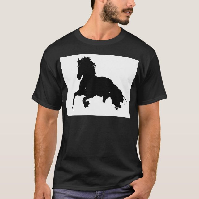 Black White Running Horse Silhouette T-Shirt (Front)