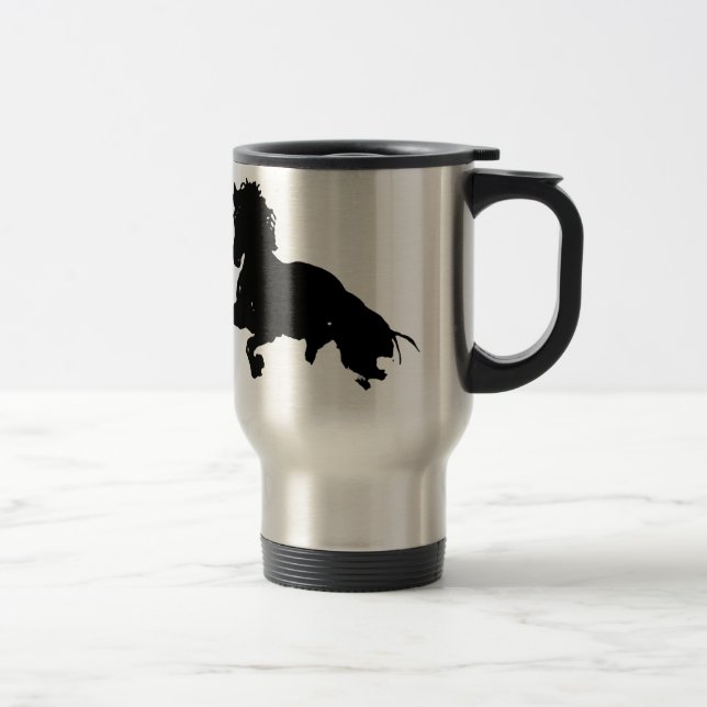 Black White Running Horse Silhouette Travel Mug (Right)