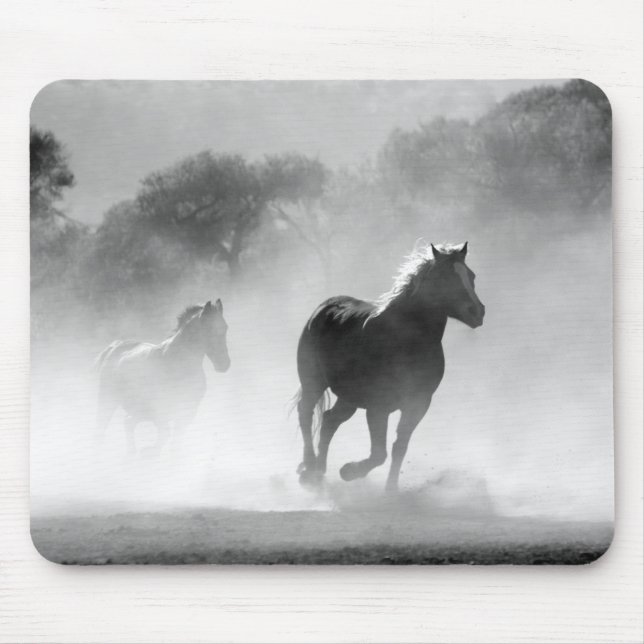 Black & White Running Horses Photo Artwork Mouse Pad (Front)