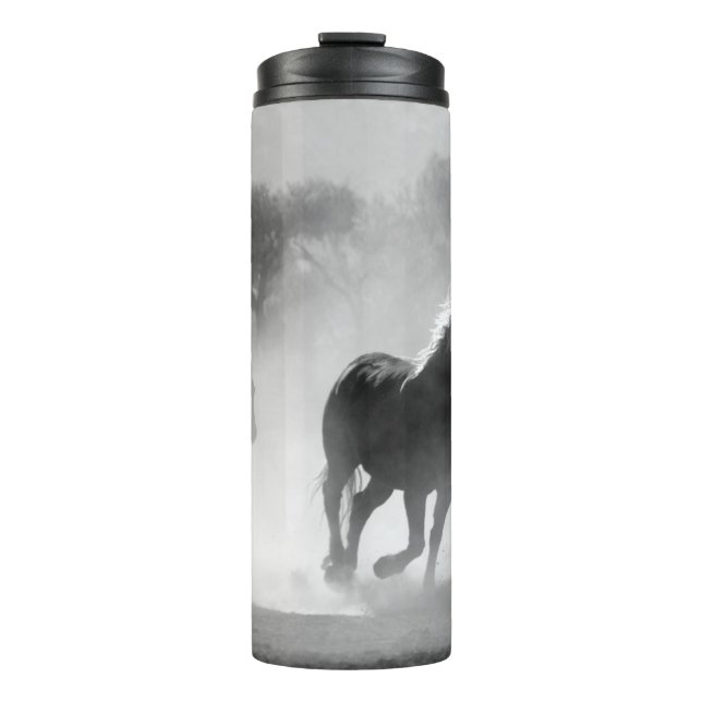 Black & White Running Horses Photo Artwork Thermal Tumbler (Front)