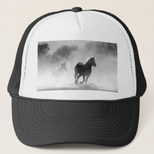 Black & White Running Horses Photo Artwork Trucker Hat