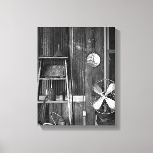 Black & White Rustic Cabin Rusted Tin Wall 11x14 Canvas Print