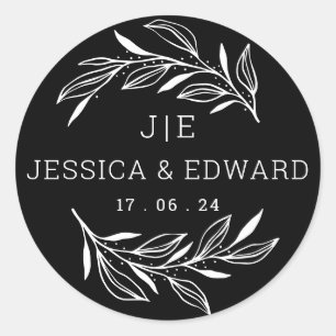Black White Rustic Chic Couple Initials Elegant  Classic Round Sticker