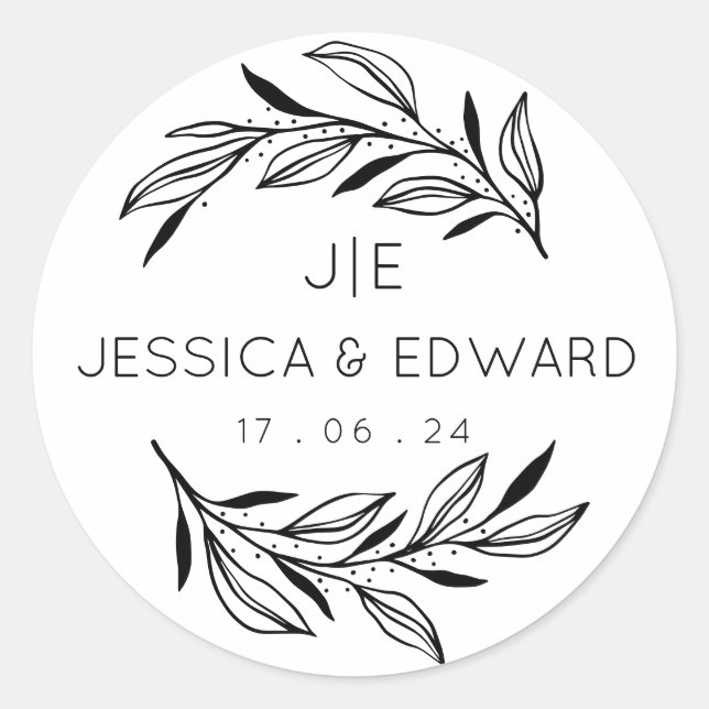 Black White Rustic Chic Couple Initials Elegant  Classic Round Sticker (Front)