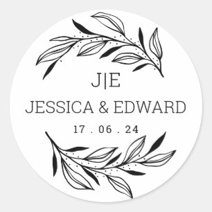 Black White Rustic Chic Couple Initials Elegant  Classic Round Sticker