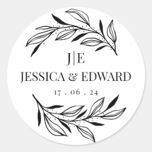 Black White Rustic Chic Couple Initials Elegant  Classic Round Sticker