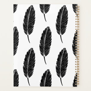 Black & White Rustic Feather Linocut Pattern Planner