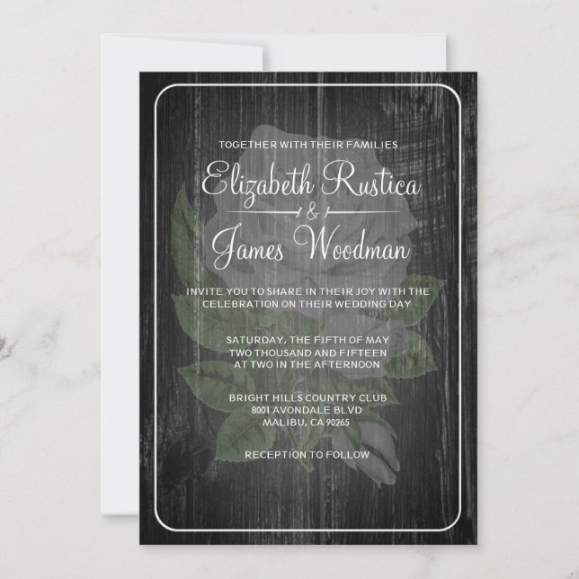 Black & White Rustic Floral Wedding Invitations (Front)