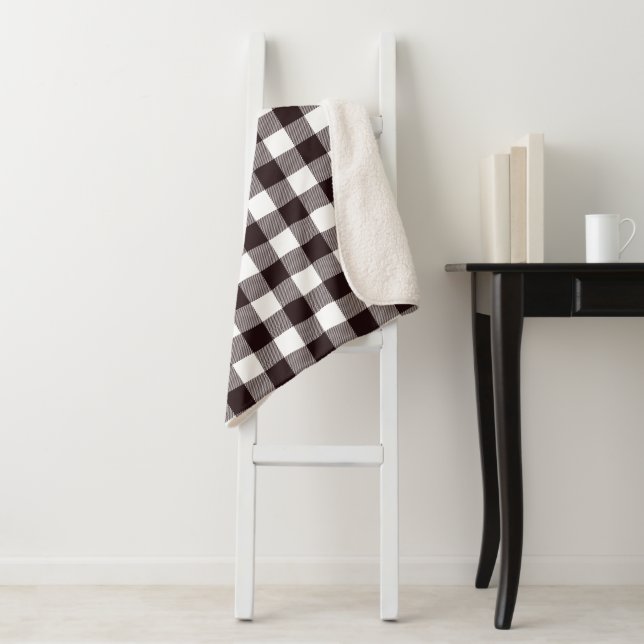 Black & White Rustic Gingham Plaid Flannel Pattern Sherpa Blanket (In Situ)