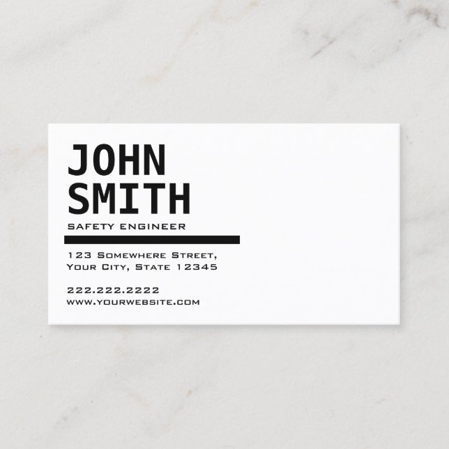 Black & White Safety Engineer Business Card (Front)