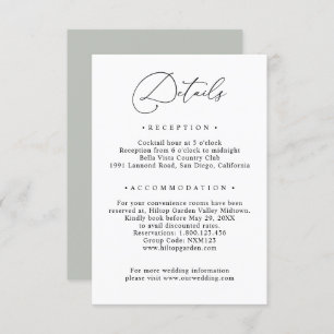 Black & White Sage Green Wedding Info Details Enclosure Card
