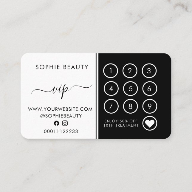 Black & White Salon Business Logo VIP Loyalty Card (Front)
