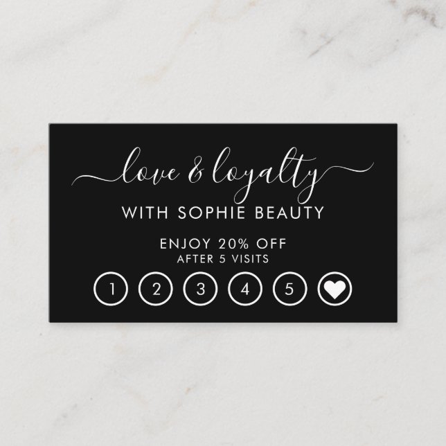 Black & White Salon Business Monogram Loyalty Card (Front)