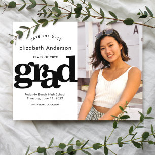 Black white save date graduation photo typography invitation postcard