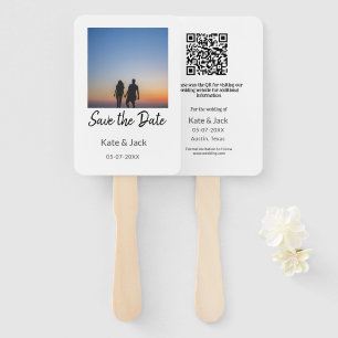 BLACK WHITE save the date add QR name date orange  Hand Fan
