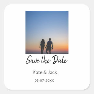 BLACK WHITE save the date add QR name date orange  Square Sticker