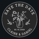 Black & White Save the Date Mason Jar Flowers Classic Round Sticker<br><div class="desc">Create Your Own Wedding Save the Date Round Sticker. For more advanced customisation of this design,  Please click the "Customise" button above!</div>