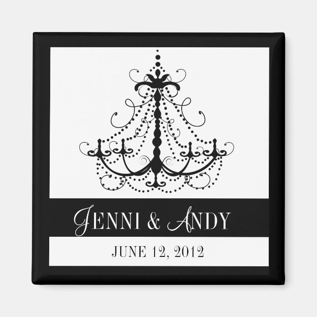 Black White Save the Date Names Wedding Magnets (Front)