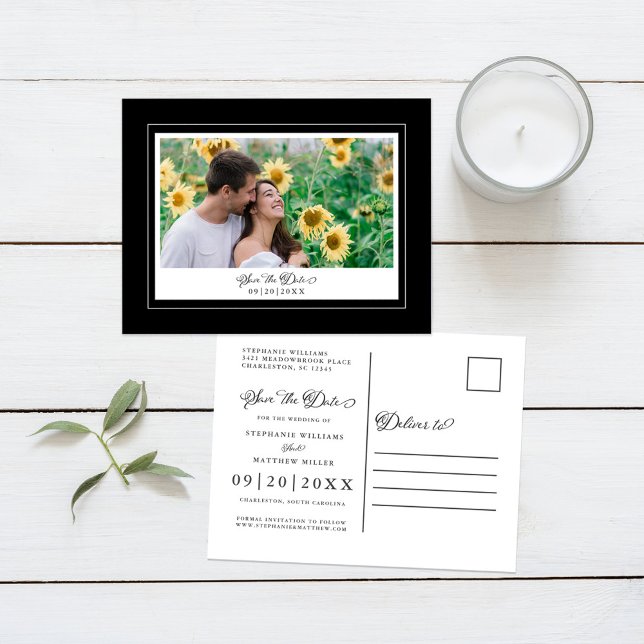 Black & White Save The Date Photo Elegant Wedding Announcement Postcard (Black & White Save The Date Photo Elegant Wedding Announcement Postcard)