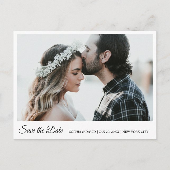 Black & White Save The Date Photo Postcard (Front)
